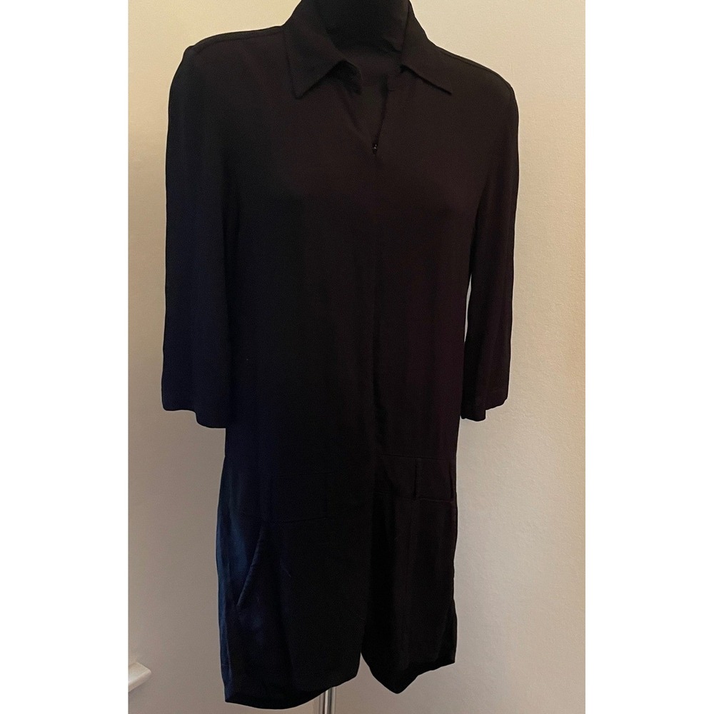 Monrow Black Short Sleeve Collared Zip Front Romper Pockets Utility Style XS USA